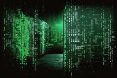 Matrix digital background with the green numbers and symbols structure, Generative AIの素材