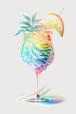 Picture of tropical cocktail on white background, Generative AIの素材