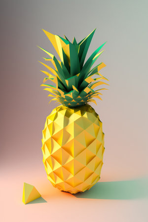 Pineapple on the yellow pastel background, technical colorblocks, handmade of paper, Generative AIの素材