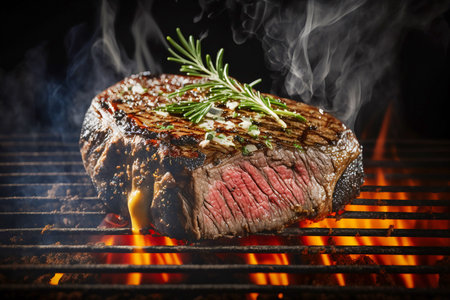 Steak cooking on the open grille, Generative AIの素材