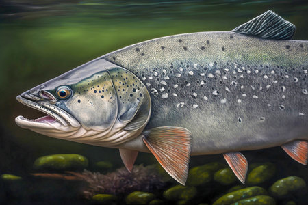 Picture of a salmon fish, side view, Generative AIの素材