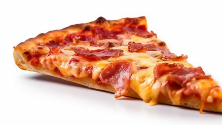 Triangle slice of pizza on white, Generative AIの素材