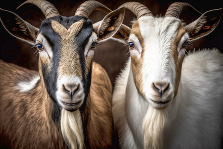 white and brown goats closeup portrait, Generative AIの素材