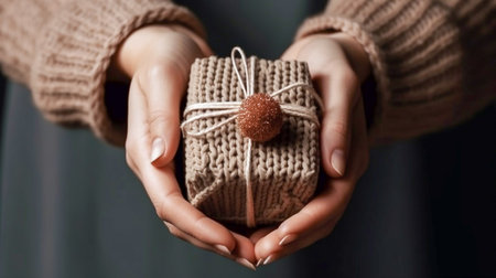 Young woman hands holding zero waste gift box, Generative AIの素材