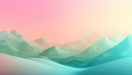 Pink and green abstract gradient background with mountains imitation, Generative AIの素材