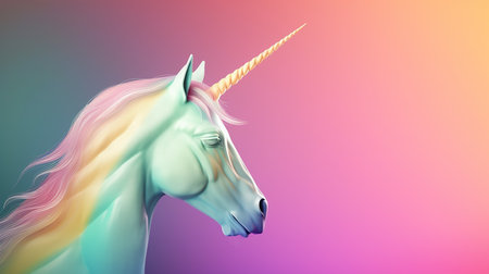 Unicorn on the light pink background, postcard, Generative AIの素材