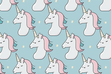 Imaginary unicorns pattern on the mint blue background, Generative AIの素材