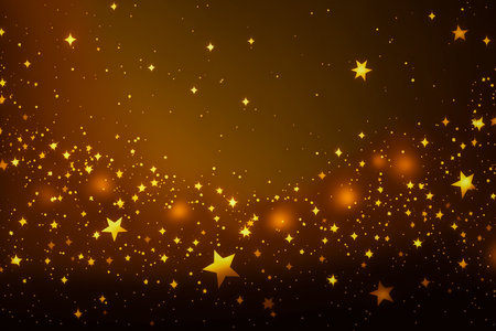 Dark background with star shape golden confetti, Generative AIの素材