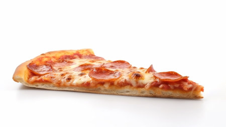 Slice of pizza closeup isolated on white, Generative AIの素材