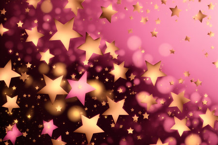 Golden and pink star shape confetti on the pink background, Generative AIの素材