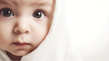 Sweet little baby closeup portrait, copyspace, Generative AIの素材