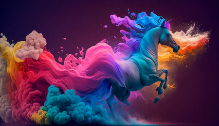 Fabulous horse of different colors powder, Generative AIの素材