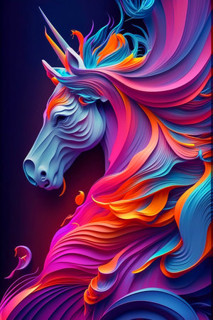 Fantasy paper unicorn in bright colors, vertical, Generative AIの素材