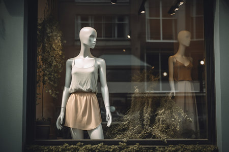 Female mannequins in summer clothes of natural materials, Generative AIの素材