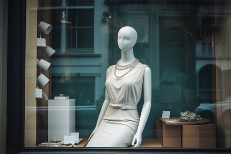 Female mannequin in the showcase, Generative AIの素材