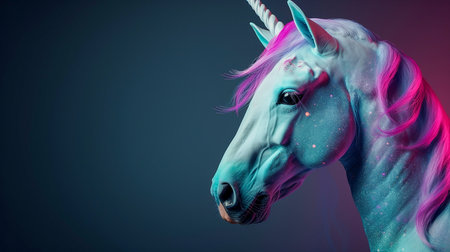 Imaginary unicorn on the dark blue background, copy space, Generative AIの素材