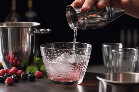 Cocktail preparation at home, closeup, Generative AIの素材
