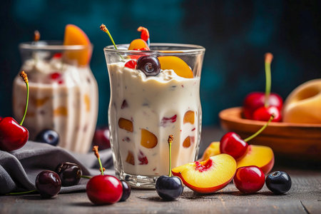Milkshake cocktail decorated with fruits, Generative AIの素材