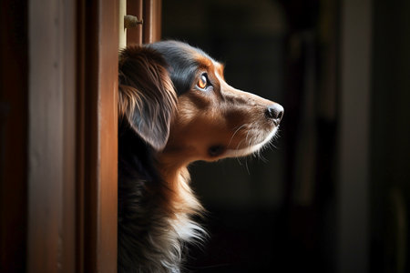 Young dog waiting for his master, Generative AIの素材