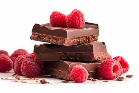 Chocolate dessert pieces with raspberries, Generative AIの素材