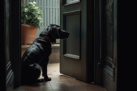 Dog waiting for his master near the door, Generative AIの素材