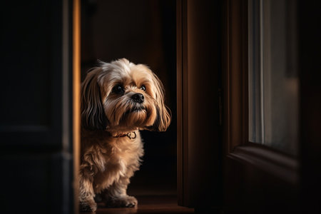 Funny small dog waiting for his master, Generative AIの素材