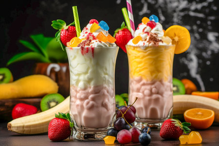 Milkshake cocktail decorated with fruits, Generative AIの素材