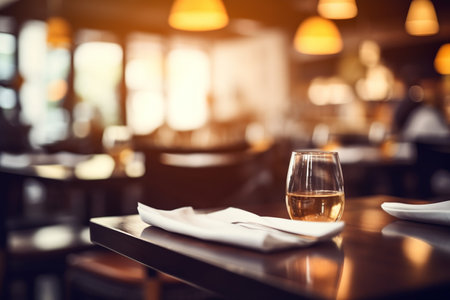 Table closeup in a restaurant blurred background, Generative AIの素材