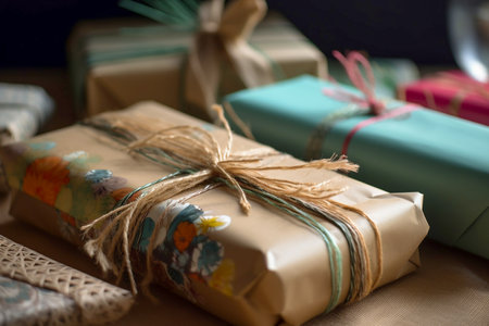 Homemade zero waste wrapping of gifts and presents, Generative AIの素材
