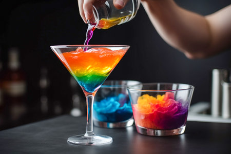 Preparing cocktail in rainbow colors, Generative AIの素材