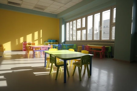 Bright plastic furniture at the kindergarden, Generative AIの素材