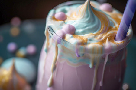 Milkshake closeup in iridescent colors, Generative AIの素材