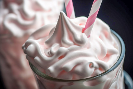 White milkshake with cream closeup, Generative AIの素材