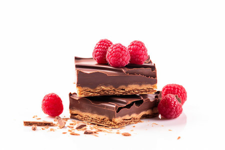 Chocolate bar pieces with raspberries, Generative AIの素材