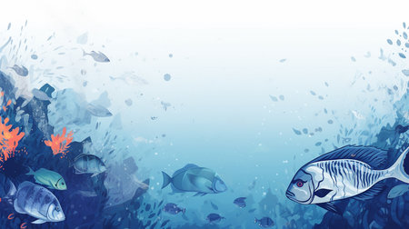 Underwater world, watercolor, cartoon style, banner design, Generative AIの素材