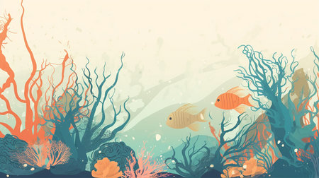 Underwater, cartoon style, banner design, Generative AIの素材
