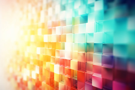 Background of tiny cubes of bright iridescent colors, Generative AIの素材