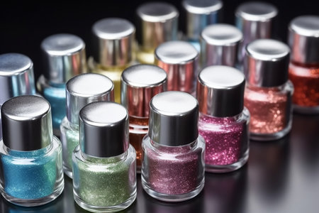 Assortment of nail polish with shimmer, Generative AIの素材