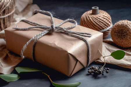 Zero waste gift packaging, side view, Generative AIの素材