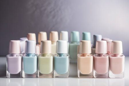 Assortment of pastel colors nail polish, Generative AIの素材