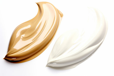 Beige and white two cream smear, white background, Generative AIの素材