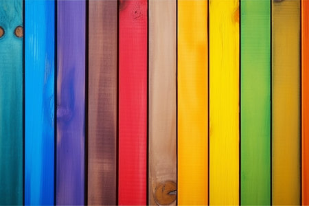 Bright multicolored wooden planks background, vertical, poster, Generative AIの素材
