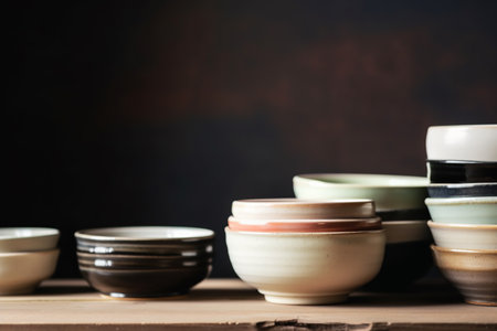 ?eramic bowls of different colors, Generative AIの素材