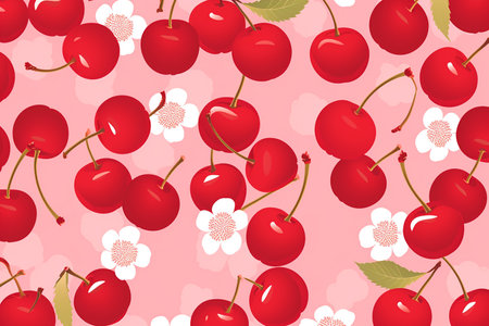 Cherry pattern drawing red and pink colors, Generative AIの素材