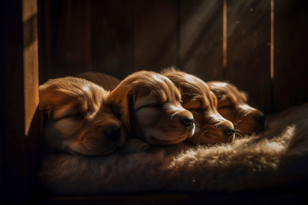 Cute sweet sleeping little puppies, Generative AIの素材