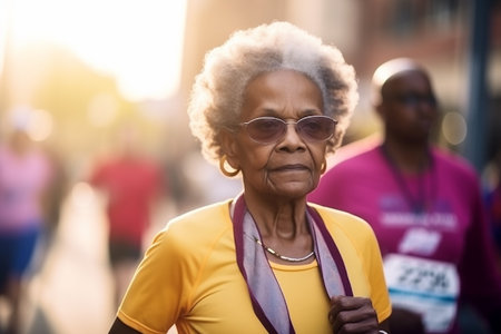 Afro-american woman running marathon, Generative AIの素材