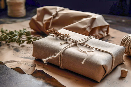 Zero waste gift packaging, side view, Generative AIの素材