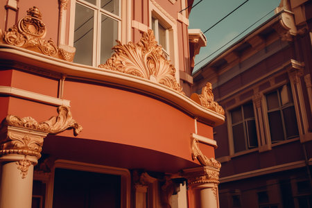 Ancient establishment facade with empty space for its name, mockup, Generative AIの素材