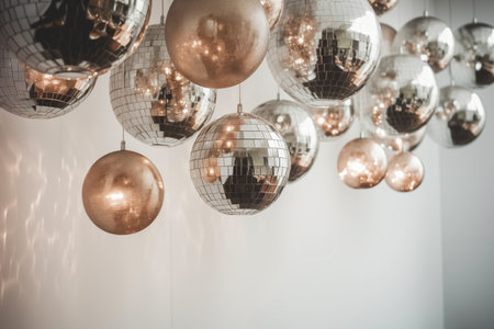 Silver and golden decorative hanging Christmas balls, Generative AIの素材