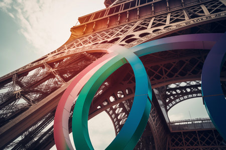 Eiffel tower with Olympic rings, Generative AIの素材